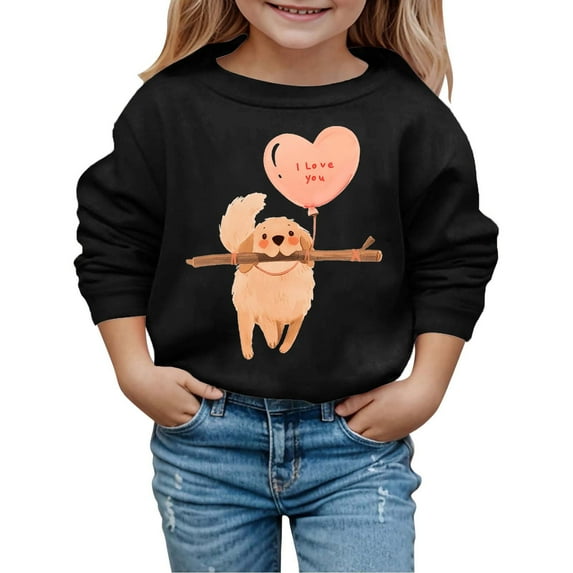 shqvo Girls Sweatshirt I Love You Sweatshirts for Kids Valentines Cute Dog Graphic Pullover Top Casual Long Sleeve Shirts