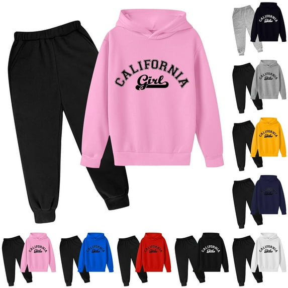 shqvo Girls Sweatsuit 2 Piece Outfits Long Sleeve Active Sweatshirts Cargo Jogger Sweatpants Letter Print Hoodies and Casual Wided Leg Trousers Youth Preppy Activewear Sets