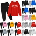 thumbnail image 1 of shqvo Girls Sweatsuit 2 Piece Outfits Long Sleeve Active Sweatshirts Cargo Jogger Sweatpants Letter Print Hoodies and Casual Wided Leg Trousers Youth Preppy Activewear Sets, 1 of 4