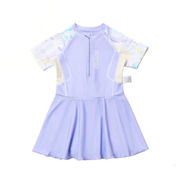 shqvo Girls Swimsuit Beach Sport Skirt Short Sleeve Floral One Piece Swimsuit UPF 50  Sun Protection Bathing Suits Swim Dress Swimwear