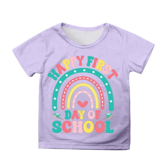 shqvo Girls Tee Shirts Round Neck Short Sleeve T-Shirt Embroidered Print Fashion Summer Tops School Uniform for Girls