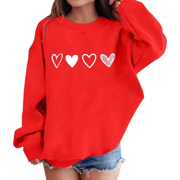 shqvo Girls Valentine Sweatshirts Oversized Love Heart Graphic Sweatshirts Spring Long Sleeve Crewneck Cute Pullover Tops Valentines Day Gifts for Kids