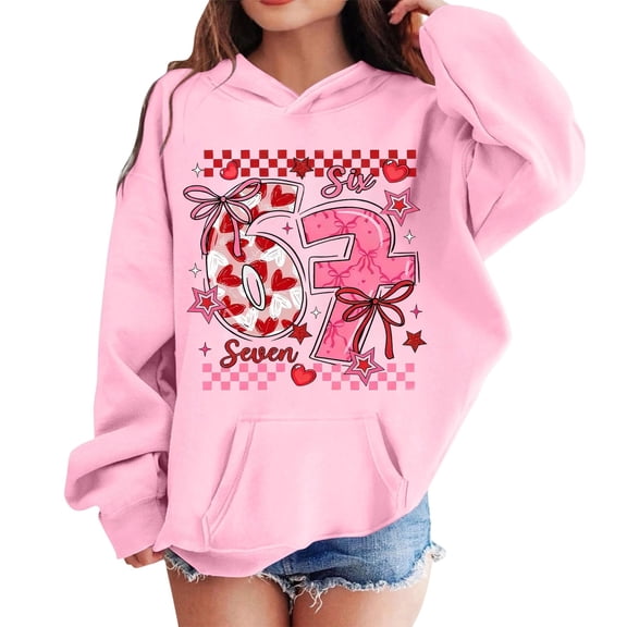shqvo Girls Valentine's Day Hoodie, Heart Print Long Sleeve Pullover Hooded Sweatshirt for Kids (3-14Y)