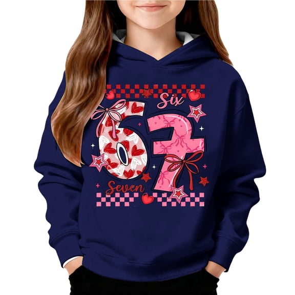 shqvo Girls Valentine's Day Party Hoodie, Cute Heart Print Long Sleeve Hooded Pullover for Kids 3-14Y