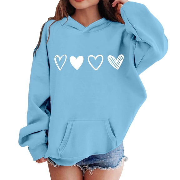 shqvo Girls Valentine's Day Party Hoodie, Cute Heart Print Long Sleeve Hooded Pullover for Kids 3-14Y