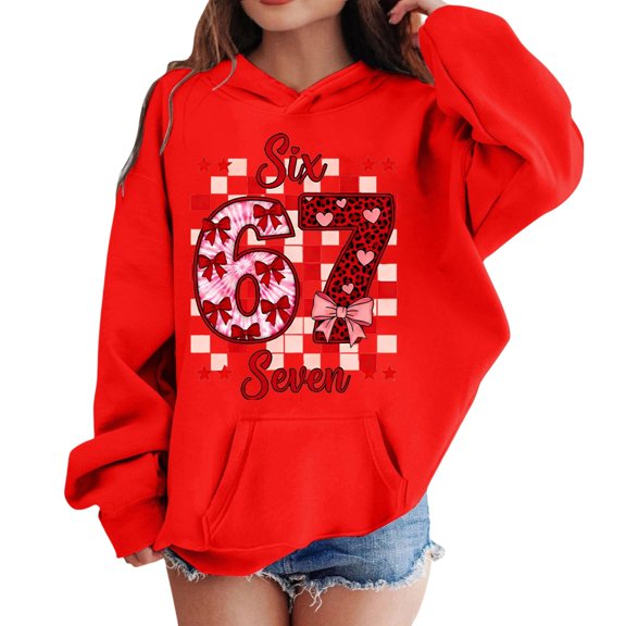 shqvo Girls Valentine's Day Party Hoodie, Cute Heart Print Long Sleeve Hooded Pullover for Kids 3-14Y