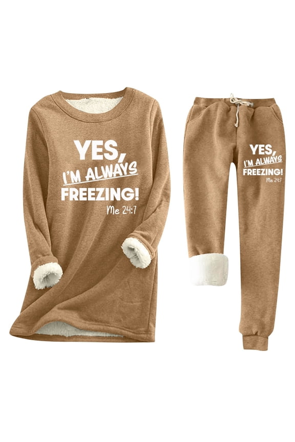 Going Out Outfits for Women Yes, I'm Always Freezing Long Sweatshirt Sets Winter Warm Outfits for Women Baggy