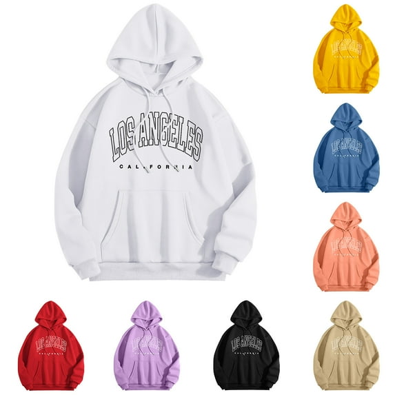 shqvo Hoodies for Women Drawstring Solid Color Letter Print Hooded Sweatshirt Trendy Long Sleeve Sweatshirt Hoodies with Pockets Plus Size Fall Fashion Clothes