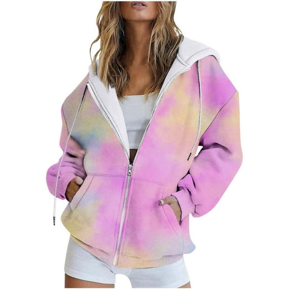 shqvo Hoodies for Women with Gradient Color Full Zip up Hooded Sweater shirt Long Sleeve Sweatshirts Drawstring with Pocket Oversized Y2k Coat Fall Fashion