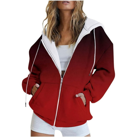 shqvo Hoodies for Women with Gradient Color Full Zip up Hooded Sweater shirt Long Sleeve Sweatshirts Drawstring with Pocket Oversized Y2k Coat Fall Fashion