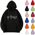 thumbnail image 1 of shqvo Hoodies for Women Solid Color Hooded Sweatshirt Long Sleeve Sweater shirt Heart Print Hoodie with Pockets Valentines Sweatshirt Plus Size Fashion Clothes, 1 of 3