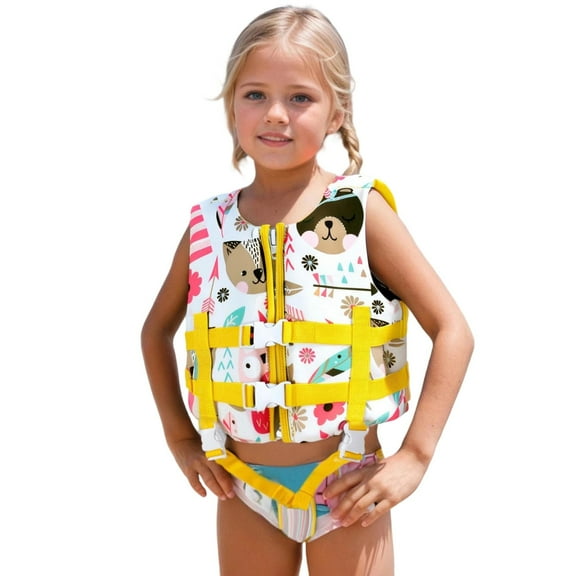 shqvo Life Jacket Girl High-Buoyancy Print Adjustable Strap Kids Swim Vest Breathable Lightweight Floatation Vest for Toddlers