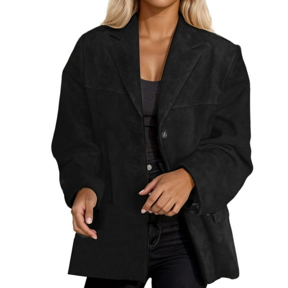 shqvo Jackets For Women Suede Jacket Women Fall Winter Oversized Suit Jacket Trench Coat Loose Fit Long Sleeve With Pocket Womens Jackets Plus Size Fall Coats For Women