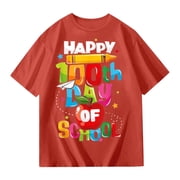 shqvo Kids 100 Days of School Shirt Girls Boys 100th Day of School Celebration Tops Kids Short Sleeve Funny Graphic Letters Print T-Shirt