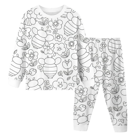shqvo Kids Coloring Outfit Boys Girls DIY Hand Painted Pants Pajama Set 2pc Long Sleeve Colorable loungewear Play and Wear Pjs