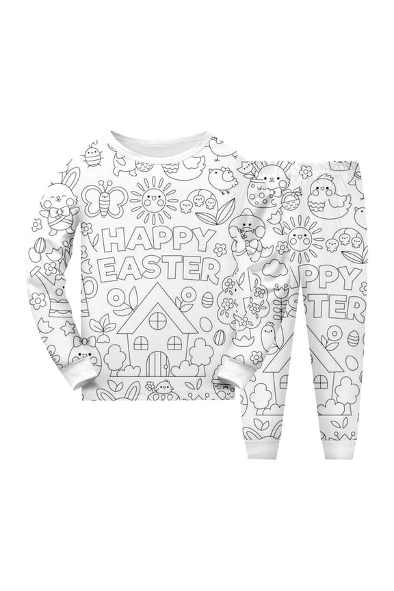 Kids Happy Easter Outfits with Cute Cartoon Painted Boys Girls Coloring Long Sleeve Shirt Clothes Outfits, Funny Easter Clothes Sets for Toddler Little Boys Girls 2-10T