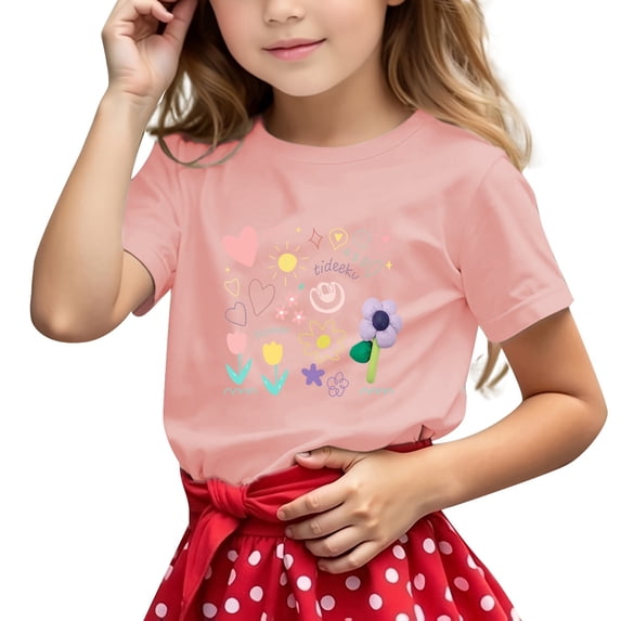 shqvo Kids T Shirts for Girls Regular Fit Crew Neck Spring Summer Short Sleeve Tshirts for Kids Daily Pullover Everyday Shirt School Wear Holidays Clothes