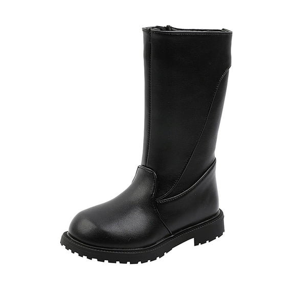 shqvo Knee High Boots for Girl Pu Leather Fashion Soft Sole Versatile Long Boots Side Zipper for Big Kids Fall Winter Leather Boots Girls Shoes 4-11Years
