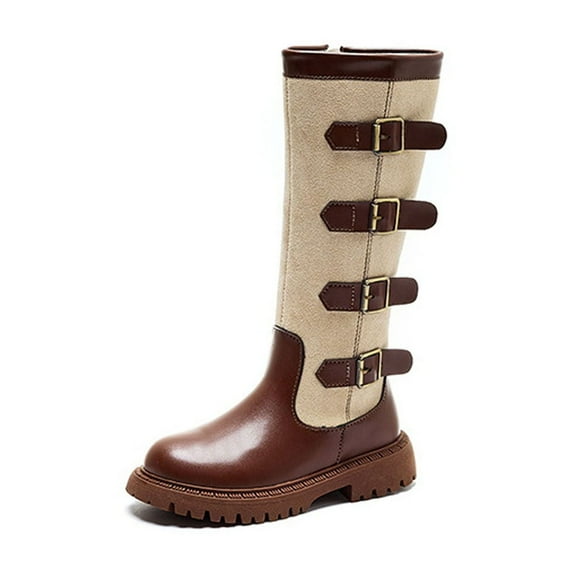 shqvo Knee High Boots for Girl Pu Leather Fashion Soft Sole Versatile Long Boots Side Zipper for Big Kids Fall Winter Leather Boots Girls Shoes 4-11Years