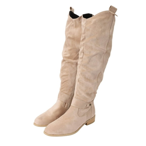 shqvo Knee High Boots Women Winter Warm Side Zipper Mid Calf Boots Wide Width Slouchy Tall Boot Modern Western Cowboy Boot