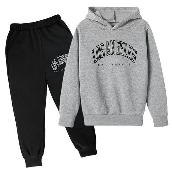 shqvo LOS ANGLES Boys Sweatsuit Size 7-8 Tracksuit 2 Piece Sweat Suits Long Sleeve Solid Color Kids Sweat Set Plain Hooded Sweatshirt and Jogging Pant Kids Outfits