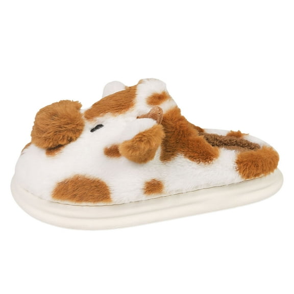 shqvo Matching Couple Slippers Cute Spotted Cow Plush Bedroom Shoes Unisex Winter Warm Slippers for Home Non- House Slipper Fluffy Fuzzy Slippers for Home