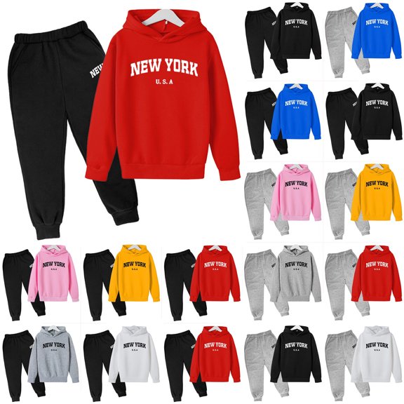 shqvo Nye Outfits for Big Boys Girls Tracksuit 2 Piece Sweat Suits Long Sleeve Solid Color Kids Sweat Set Hooded Sweatshirt and Jogging Pant Kids Outfits
