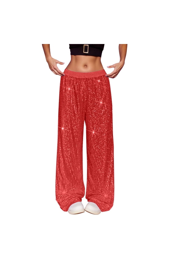 Sequin Pants Women Trandy Wide Leg Sparkly Pant Bar Party Disco Glitter Trousers Mardi Gras Holiday Dance Clothes Casual Loose Glitter Casual Trousers Bling