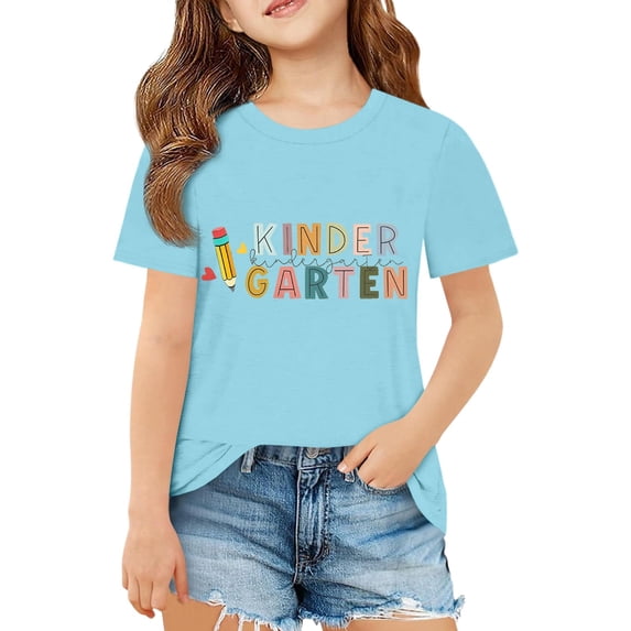 shqvo Shirts for Girls 100 Days Of School Print Short Sleeve T-Shirts 100 Days Of School Costume Fashion Vacation Tops School Uniform for Girls