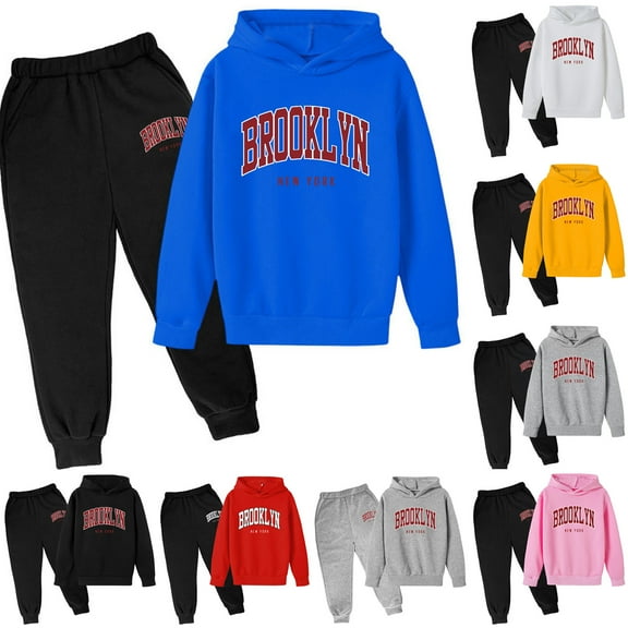 shqvo Sweatsuit for Big Boys Girls Tracksuit 2 Piece Sweat Suits Long Sleeve Solid Color Kids Sweat Set Hooded Sweatshirt and Jogging Pant Kids Outfits