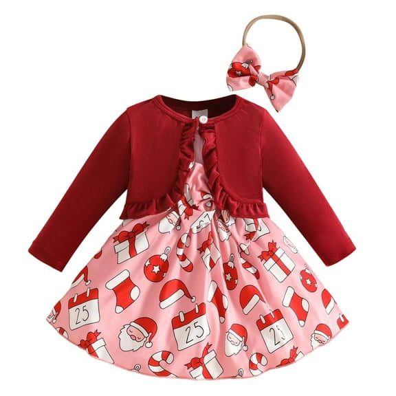 shqvo Toddler Baby Girls Fashion Outfits Sleeveless Flower Print Dress Long Sleeve Ruffle Coat Bow Headband Clothing sets
