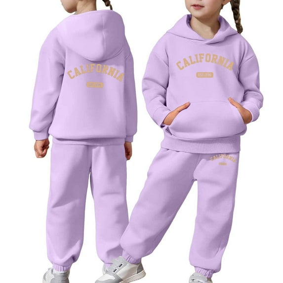 shqvo Toddler Girl Outfits Winter Letters Printed Long Sleeve Hooded Sweatshirt Top Pocket Elastic Waist Pants Kids Fall Winter 2pcs Set&outfits