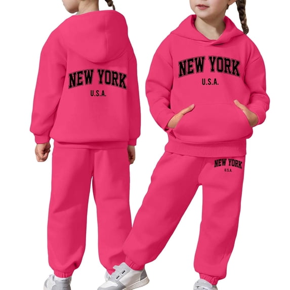 shqvo Toddler Girl Outfits Winter Letters Printed Long Sleeve Hooded Sweatshirt Top Pocket Elastic Waist Pants Kids Fall Winter 2pcs Set&outfits