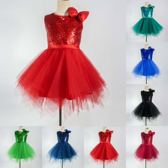 shqvo Toddler Girls Dresses Sleeveless Sparkly Sequin Layered Tutu Dress Cute Crew Neck Tutu Solid Color Mesh Party Dress for Little Kids