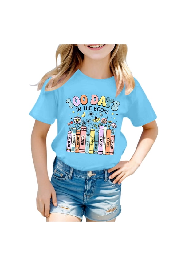 Toddler Shirts Girls 4t 100th Day Of School Graphic Short Sleeve 100 Days Of School Costume Casual Preppy Shirt Baby Girl Summer Clothes