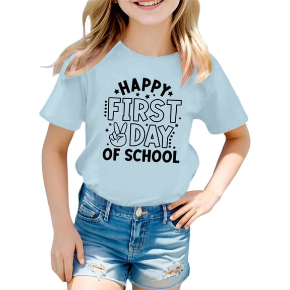 shqvo Toddler Tshirts Girls 4t Round Neck Short Sleeve T-Shirt Cartoon Print Trendy Vacation Tops Baby Girl Summer Clothes