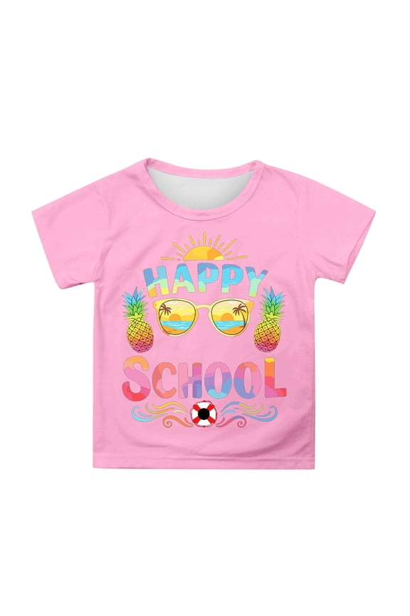 Toddler Tshirts Girls 5t 100 Days Of School Print Short Sleeve 100 Days Of School Costume Loose Tee Shirt Little Girls Clothes