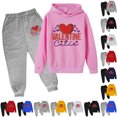 thumbnail image 1 of shqvo Valentines Day Sweatsuit for Big Boys Girls Tracksuit 2 Piece Sweat Suits Long Sleeve Solid Color Kids Sweat Set Hooded Sweatshirt and Jogging Pant Kids Outfits, 1 of 3