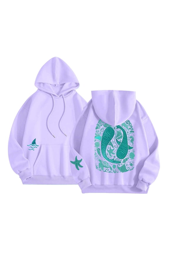 shqvo Whale Shark Hoodies for Women Ocean Graphic Preppy Sweatshirts Oversized Y2k Pullover Tops Long Sleeve Hooded Sweatshirt Beach Vacation Clothes for Women