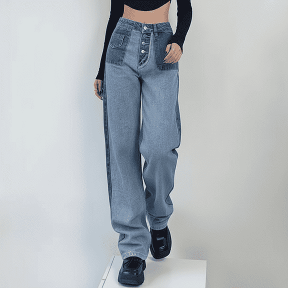 shqvo Wide Leg Jeans for Women Plus Size Baggy Jeans Color Blocked Multi Design Denim Jeans Mid-High Waist Boyfriend Streetwear Vintage Jeans Straight Leg Denim Pants