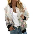 thumbnail image 1 of shqvo Women's Bomber Jacket Long Sleeve Blazer Glitter Front Zip With Pockets Casual Sparkly Party Outerwear Lightweight Loose Casual Fall Coats Full Zipper Sweatshirt, 1 of 6