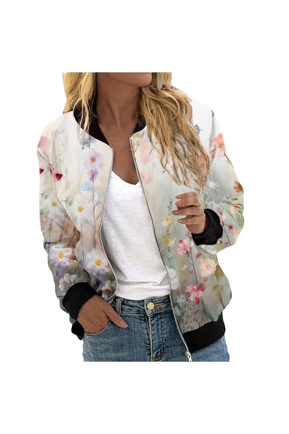 Women's Bomber Jacket Long Sleeve Blazer Glitter Front Zip With Pockets Casual Sparkly Party Outerwear Lightweight Loose Casual Fall Coats Full Zipper Sweatshirt