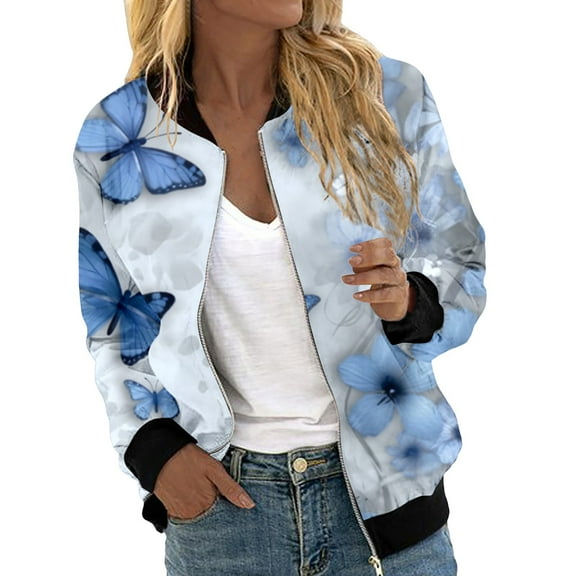 shqvo Women's Bomber Jacket Long Sleeve Blazer Glitter Front Zip With Pockets Casual Sparkly Party Outerwear Lightweight Loose Casual Fall Coats Full Zipper Sweatshirt