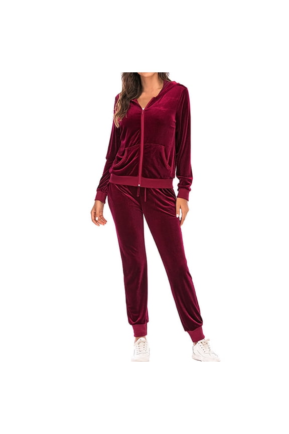 Women's Casual Tracksuit Velour Sweatsuits 2 Piece Set Velvet Outfits Comfy Lounge Sets Sweatshirts and Sweatpants