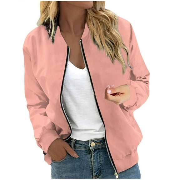 shqvo Women's Lightweight Bomber Jacket Long Sleeve Zip Up Casual Outerwear Coat Stylish Spring Fall Windbreaker with Pockets