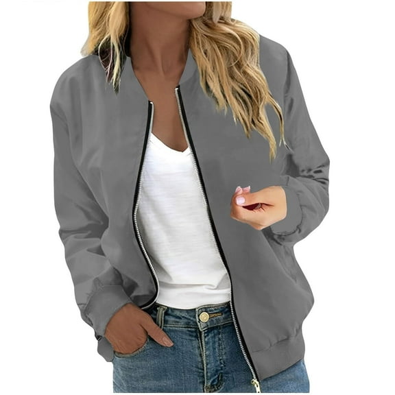 shqvo Women's Lightweight Bomber Jacket Long Sleeve Zip Up Casual Outerwear Coat Stylish Spring Fall Windbreaker with Pockets