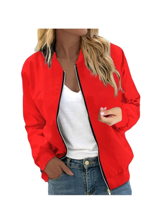 Women's Lightweight Bomber Jacket Long Sleeve Zip Up Casual Outerwear Coat Stylish Spring Fall Windbreaker with Pockets