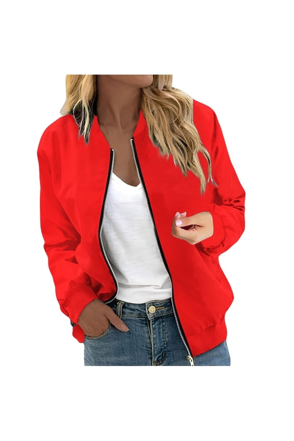 Women's Lightweight Bomber Jacket Long Sleeve Zip Up Casual Outerwear Coat Stylish Spring Fall Windbreaker with Pockets