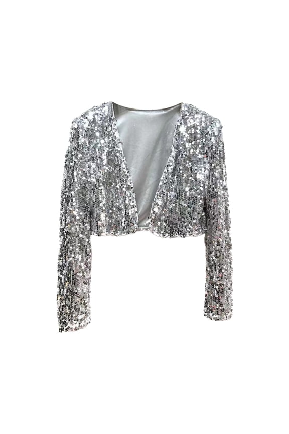 Women's Lightweight Sequin Cardigan Open Front Blouse Casual Spring Summer Rhinestone Jacket Stylish Shiny Glitter Outerwear