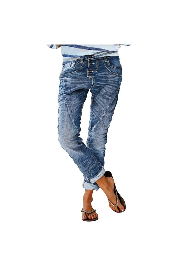 Women's Stretchy Straight Leg Casual Low Rise Jeans Wash Button Fly Stitch Detail 90s Trendy Denim Jeans Women Fasion 2025 Light Blue S